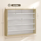 5-Tier Display Cabinet, Wall-Mounted Display Case with 2 Glass Doors and Adjustable Shelves, Oak and White