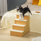 Pet Stairs, Small Pet Steps with Cushioned Removable Covering for Dogs and Cats Up To 22 lbs, Natural