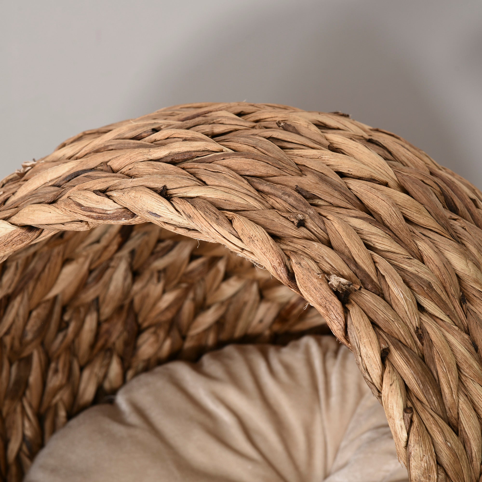 Handwoven Elevated Cat Bed with Soft Cushion & Egg Chair Shape, Basket Bed Kitty House with Stand, Raised Wicker House for Indoor Cats, 23.5" H, Light Brown