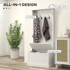 Hall Tree with Coat Rack, Storage, and Sitting Bench, Cream White