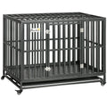 45" Heavy Duty Dog Crate, Escape-Proof Steel Kennel with Wheels, Black