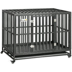 45" Heavy Duty Dog Crate, Escape-Proof Steel Kennel with Wheels, Black