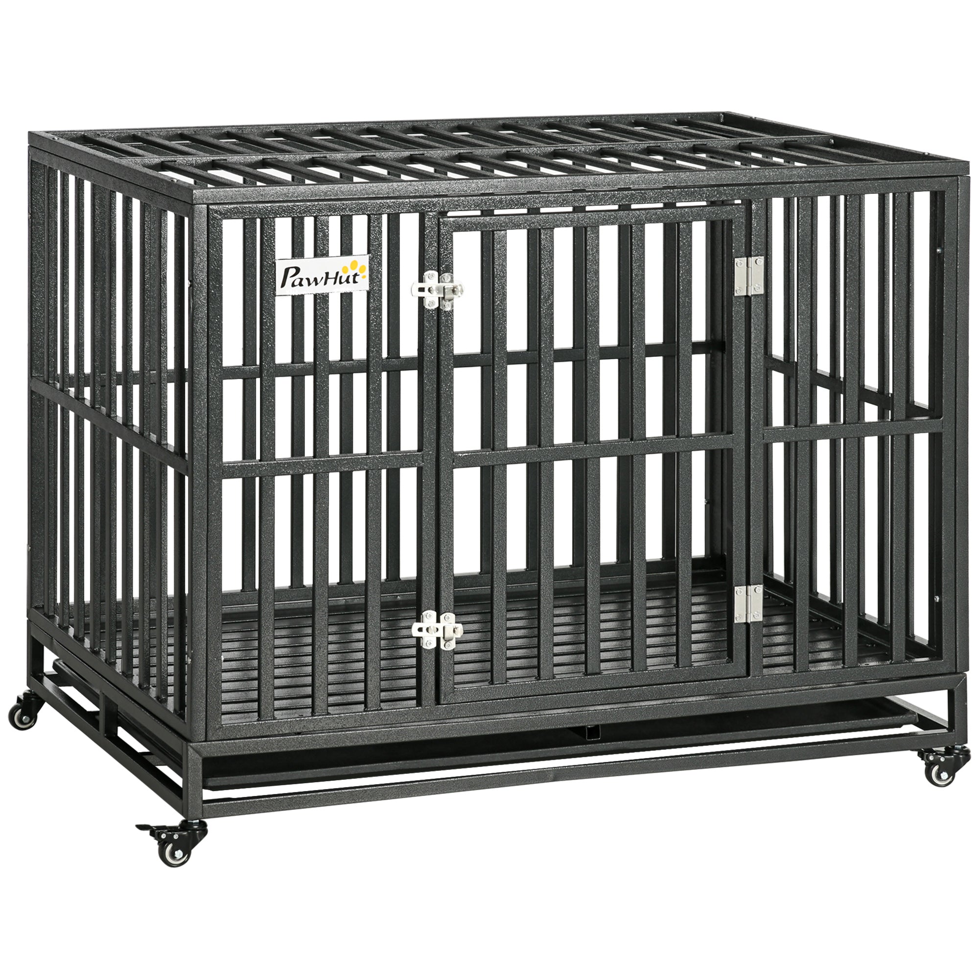 45" Heavy Duty Dog Crate, Escape-Proof Steel Kennel with Wheels, Black