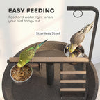 Bird Stand with Wheels Parrot Play Stand with Round Tray Stainless Steel Feed Bowls Indoor Outdoor Dark Gray