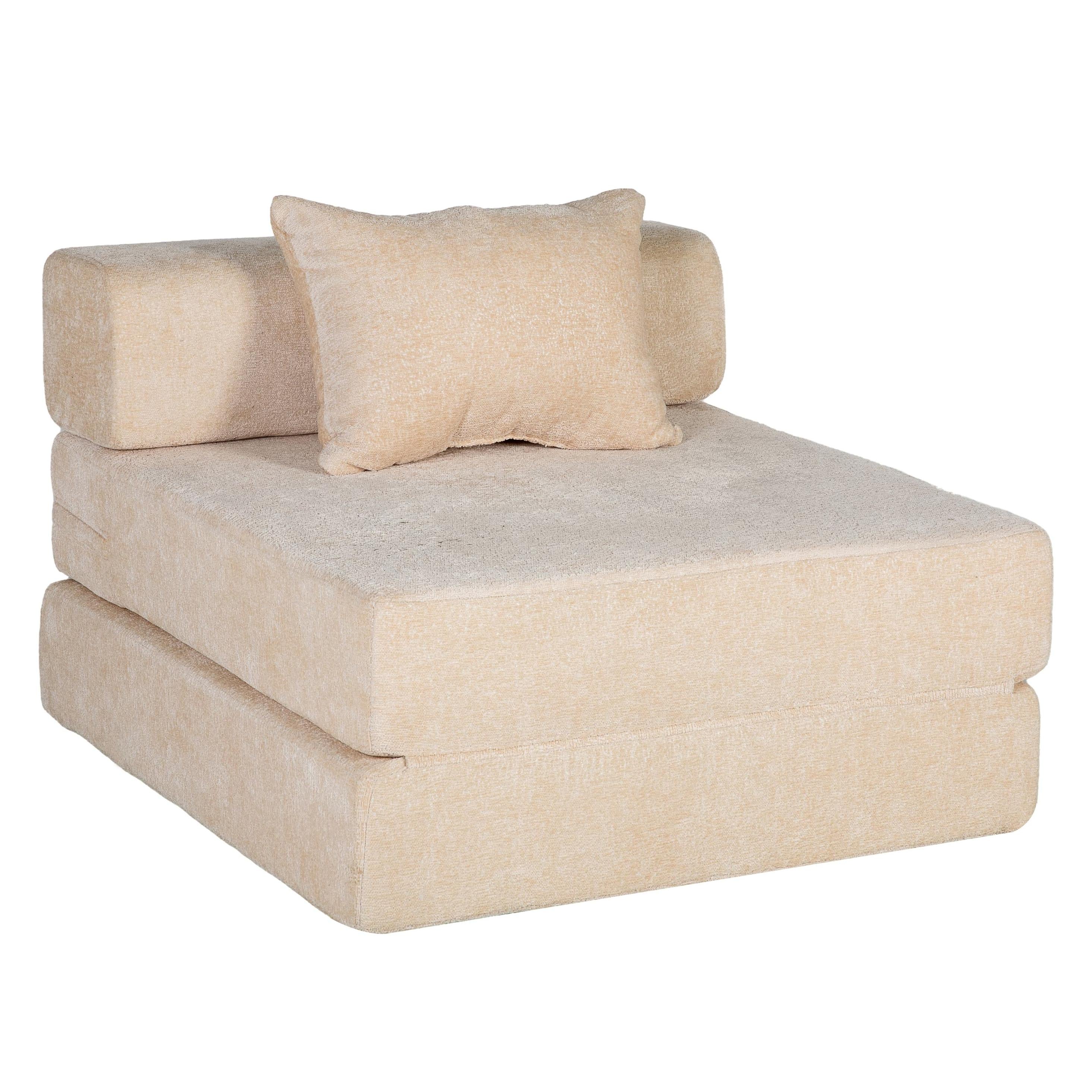 Compressed Sofa Single Seater Modular Sectional with Chenille Fabric, Modular Sofas for Small Spaces Convertible Floor Sofa Bed, 39.5" L x 39.5" W x 25" H, Beige