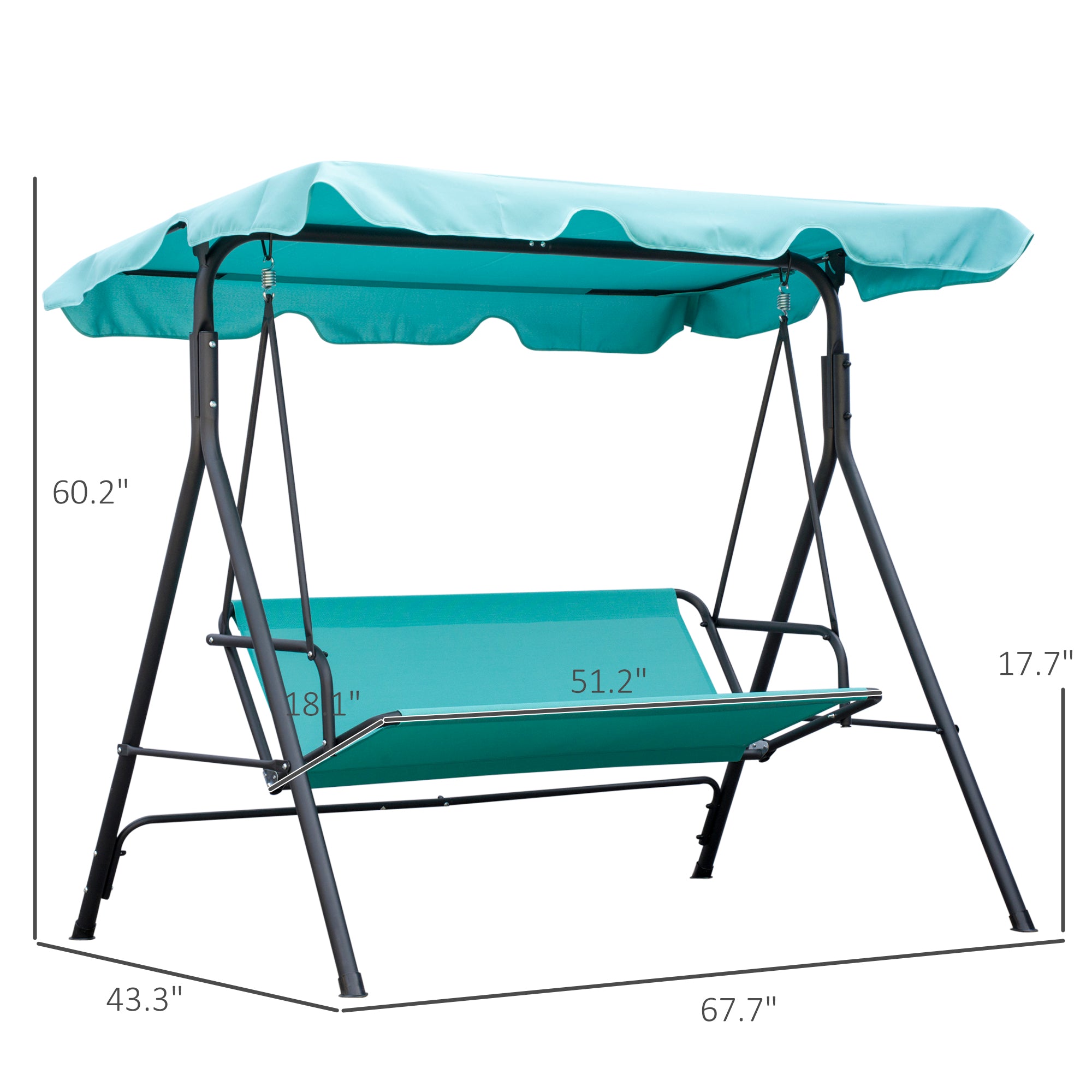 3-Seat Outdoor Patio Swing Chair with Removable Cushion, Steel Frame Stand and Adjustable Tilt Canopy for Patio, Garden, Poolside, Balcony, Backyard, Green