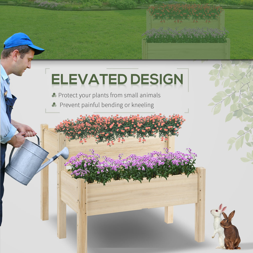 Raised Garden Bed, 2-Tier Wood Planter Stand Plant Grow Box, 34"x34"x28"