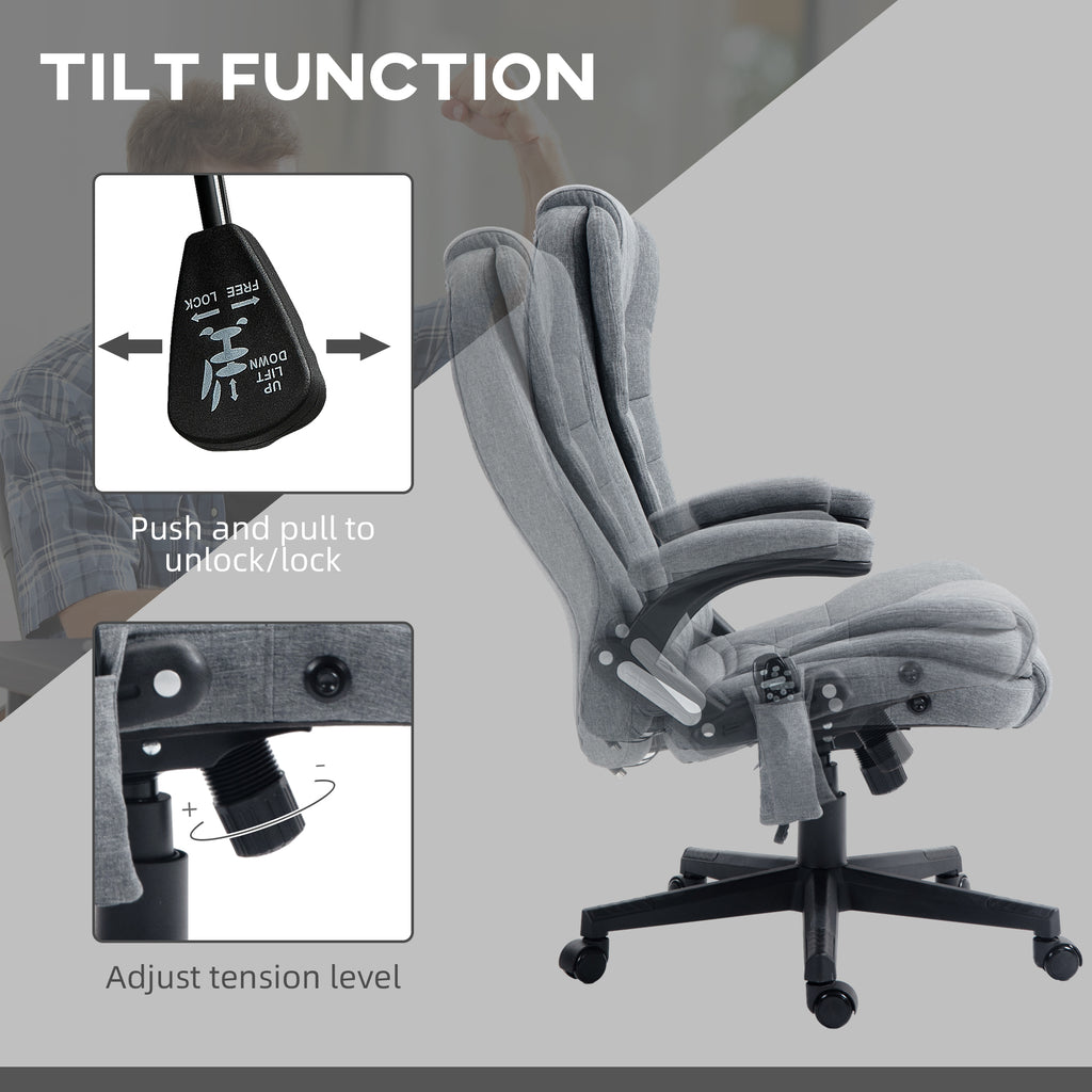 6 Point Vibrating Massage Office Chair with Heat, Linen High Back Massage Desk Chair with Reclining Backrest, Gray