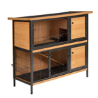 48" 2-Story Large Rabbit Hutch Bunny Cage Wooden Pet House Metal Frame with Rooms, Ramp, No Leak Tray, Feeding Trough, Waterproof Asphalt Roof for Rabbits, Chickens, Ducks, Outdoor/Indoor
