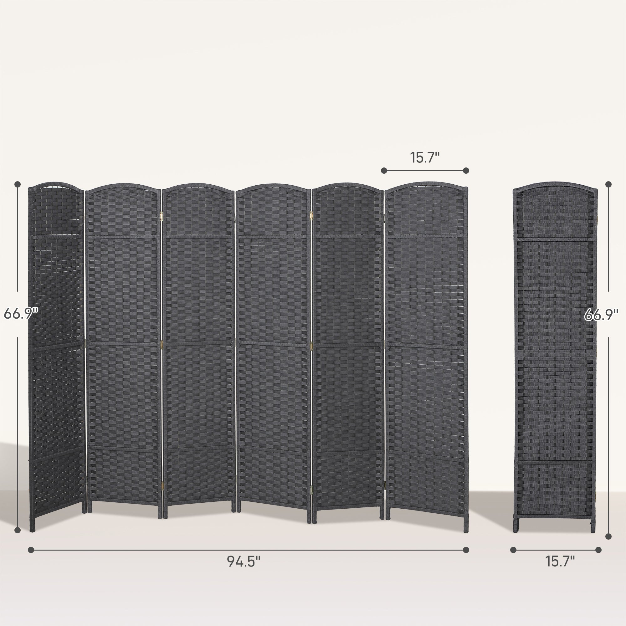 Folding Room Divider Screen 6 Panel 5.6' Tall Privacy Screen Freestanding Room Partition for Home Office, Charcoal Gray