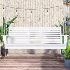 3-Seater Wooden Porch Swing, Patio Swing Bench with Folding Coffee Table, Cup Holders and Chains Included, 440lbs Weight Capacity, White