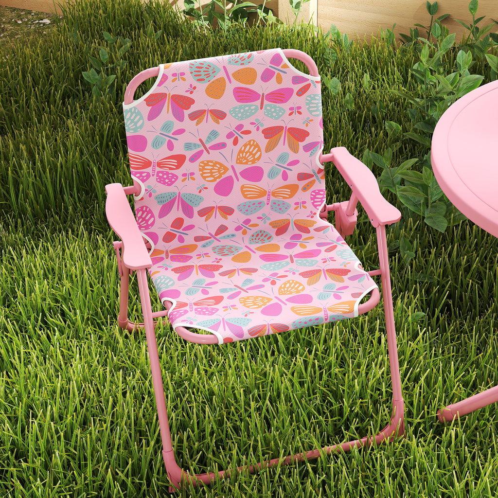 Kids Picnic Table and Chair Set, Outdoor Table with Foldable Chairs, Removable Umbrella, Pink