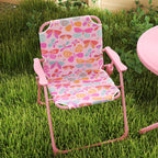 Kids Picnic Table and Chair Set, Outdoor Table with Foldable Chairs, Removable Umbrella, Pink