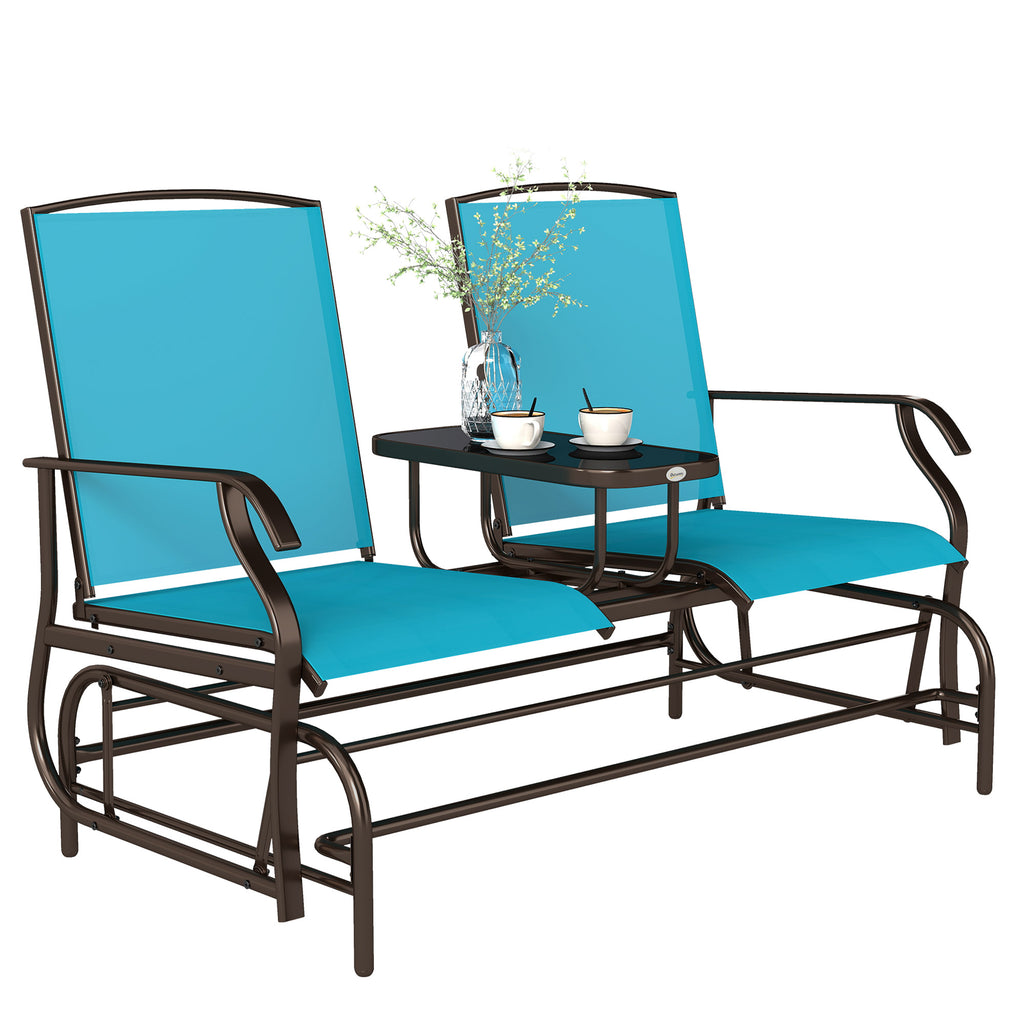 2 Seater Glider for Outside Outdoor Glider Seat with Breathable Mesh Fabric Armrests for Backyard Garden Porch Blue