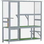 Catio Outdoor Cat Enclosure, 77" H Wooden Cat House with Weatherproof Roof, Platforms and Scratching Post
