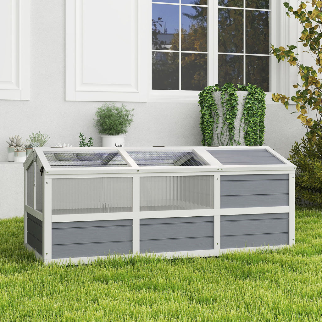Wooden Tortoise Habitat Outdoor w/ Bottomless Design, Doors, PC Sun Panel Windows, for Small Animals, Rabbit, Light Gray