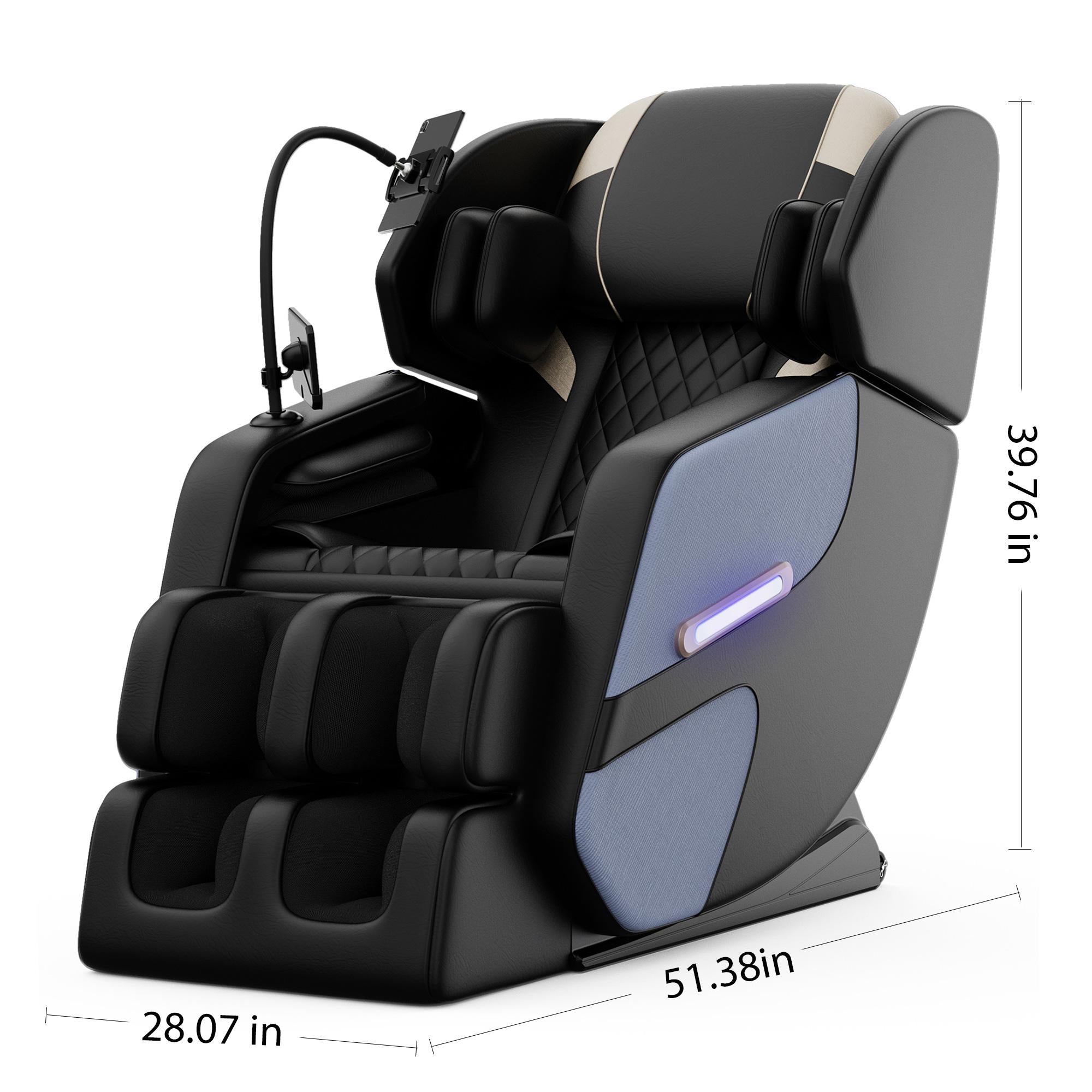 Massage Chair Recliner with Heating Function, Full Body Air Pressure, Zero Gravity, Bluetooth Audio, Adjustable Footrest, 51" L x 28" W x 40" H, Blue