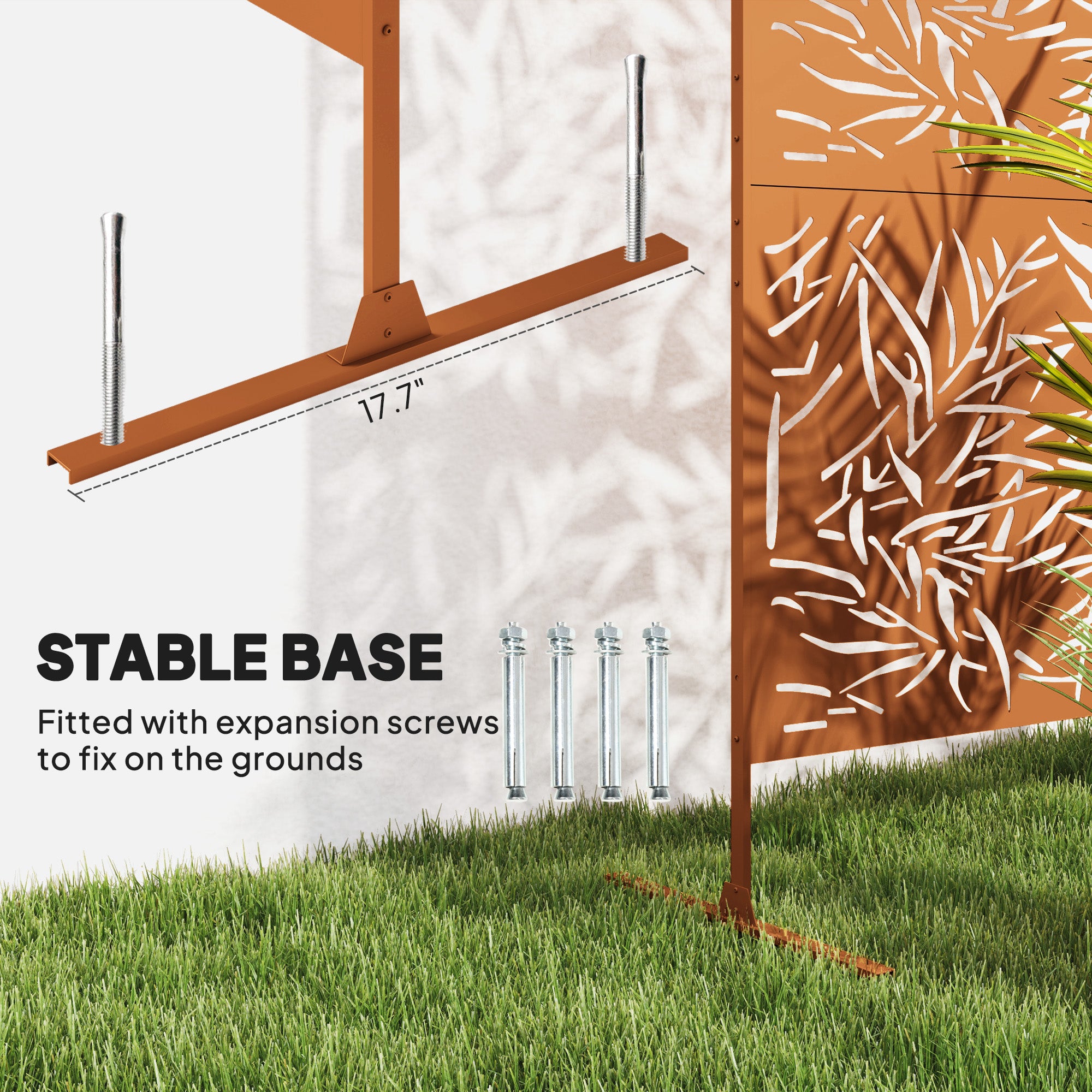 Decorative Privacy Fence Screen, Metal Outdoor Privacy Screen Climbing Plant Trellis with Stand, Bamboo Brown