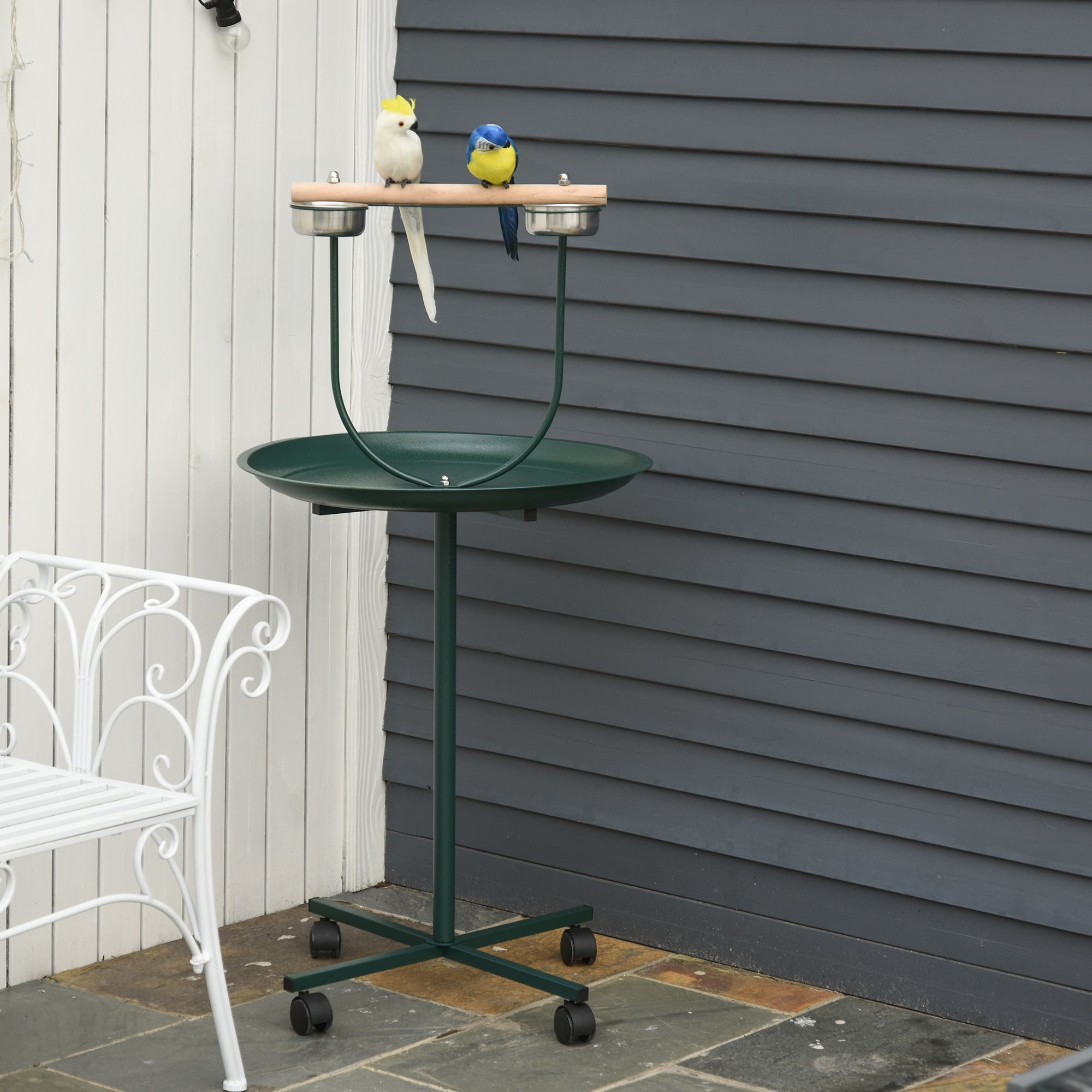48" Rolling T-Stand, Parrot Stand, Bird Training Activity Playground With Wheels and Perch,, Bird Play Perch, Green