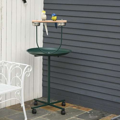 48" Rolling T-Stand, Parrot Stand, Bird Training Activity Playground With Wheels and Perch,, Bird Play Perch, Green
