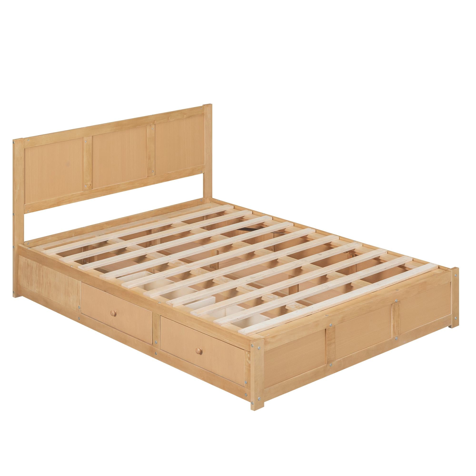Full Size Wood Platform Bed with Underneath Storage, 2 Drawers, and Sturdy Wood Frame, 78" L x 57.5" W x 37.5" H, Natural