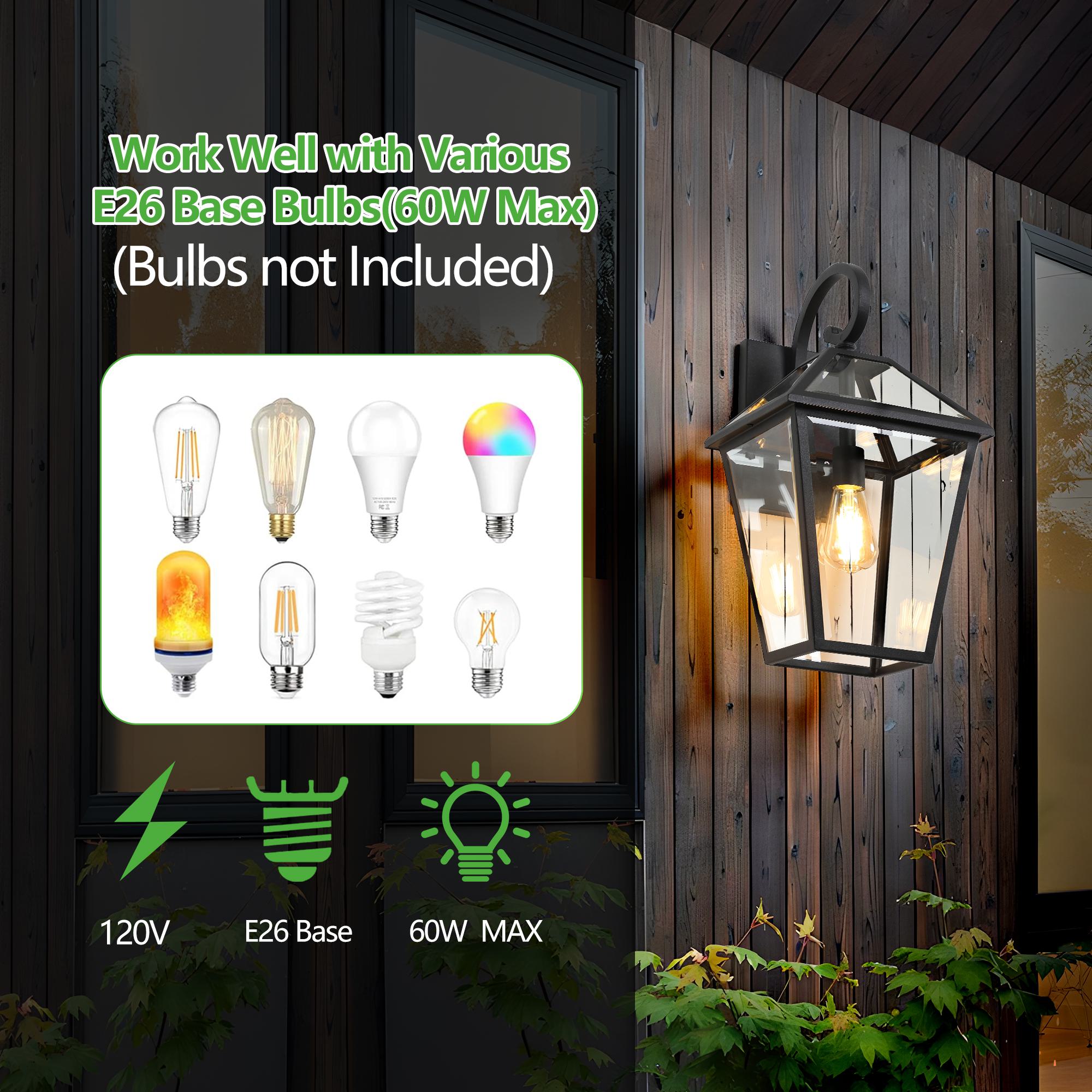 10" Outdoor Wall Lanterns with Clear Glass Panels, Weatherproof Vintage Exterior Light Fixtures, Ideal for Porch, 10" L x 8" W x 16.5" H, Black