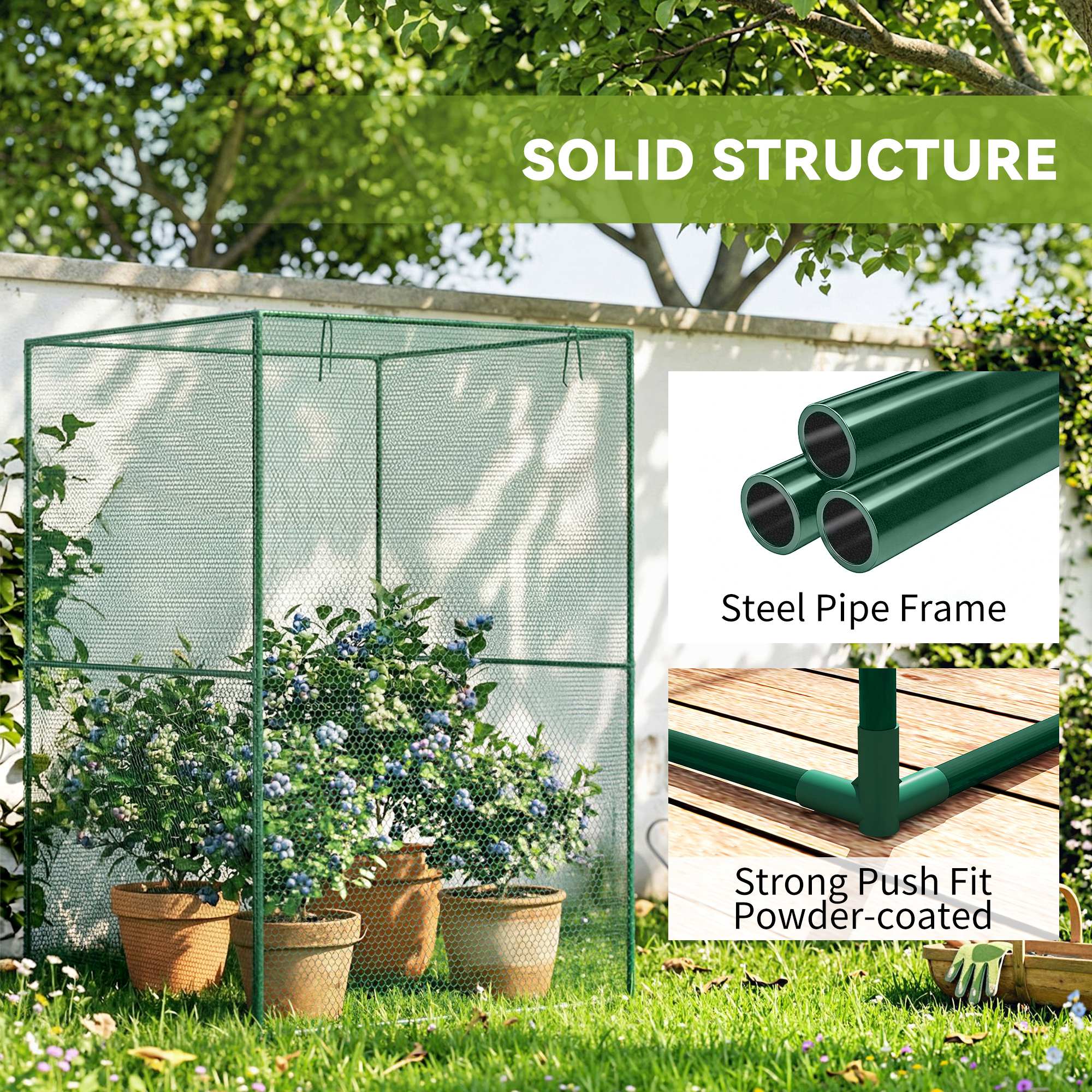 Walk-in Crop Cage, Plant Protectors from Animals with Roll Up Zippered Door, 3.9' x 3.9' x 5.9', Dark Green