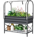 Raised Garden Bed with Legs and Cover, Metal Elevated Planter Box with Bottom Shelf and Liner for Vegetables, Dark Gray