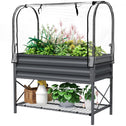 Raised Garden Bed with Legs and Cover, Metal Elevated Planter Box with Bottom Shelf and Liner for Vegetables, Dark Gray