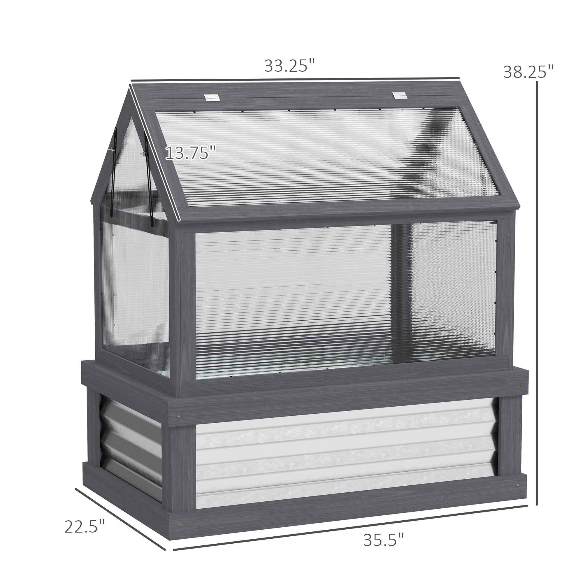 Raised Garden Flower Bed Kit with Greenhouse, Wooden Cold Frame Planter, 35.5" x 22.5" x 38.25", Gray