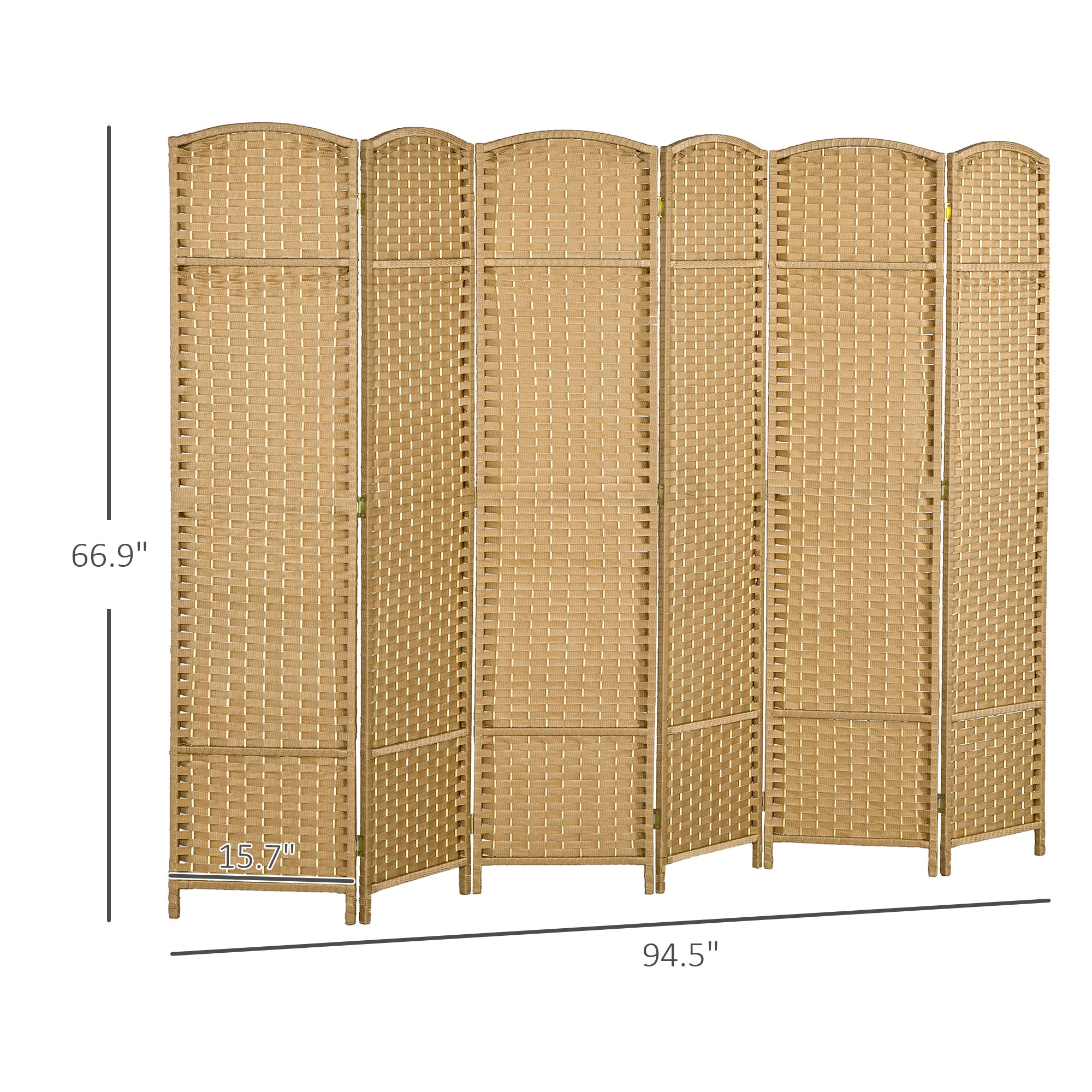 Folding Room Divider Screen 6 Panel 5.6 ' Tall Privacy Screen Freestanding Room Partition for Home Office, Nature Wood