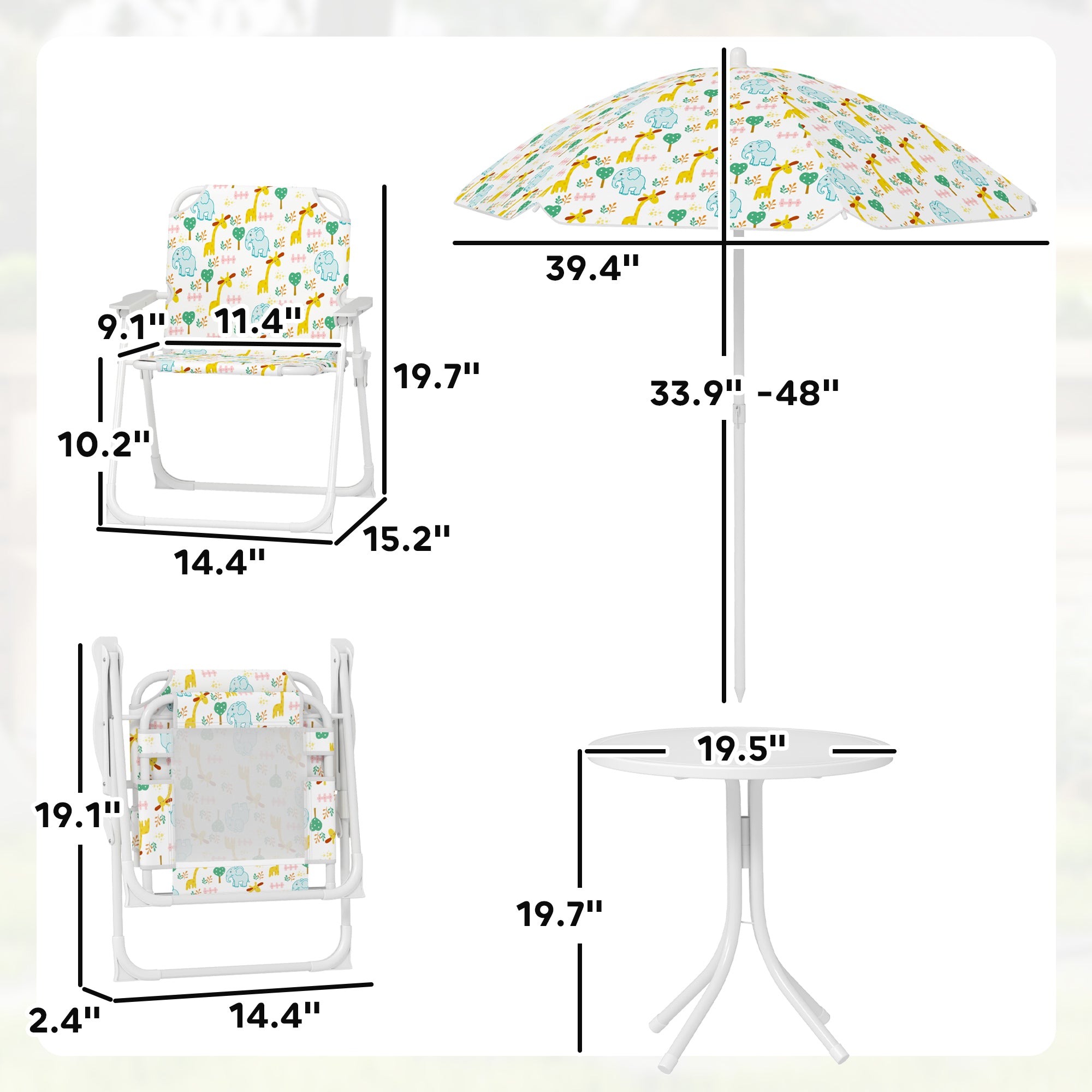 Kids Picnic Table and Chair Set, Outdoor Activity Table with Foldable Chairs, Removable Umbrella for Backyard, White