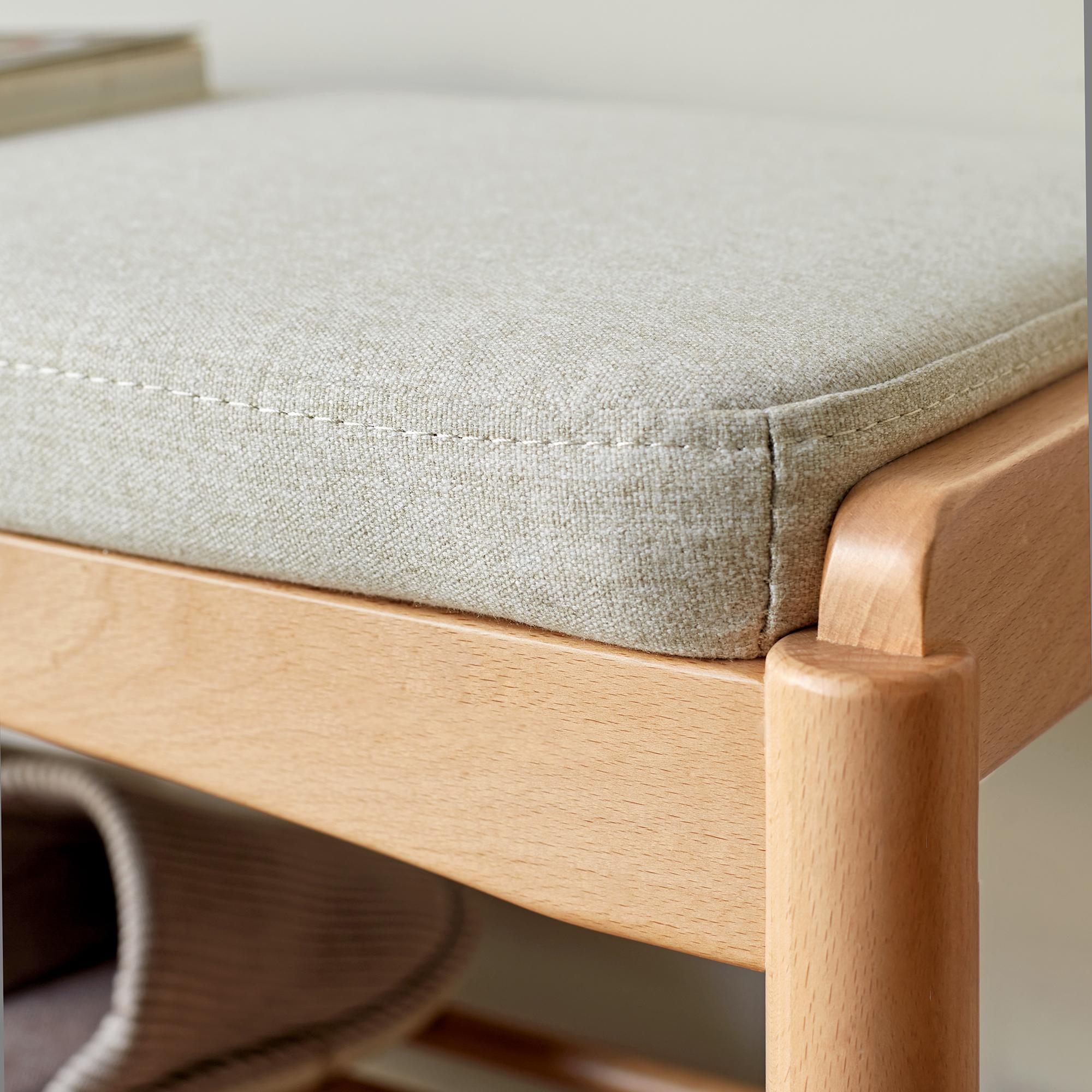 Mid-Century Shoe Bench with High-Rebound Sponge Cushion, Sturdy Shoe Rack with Slatted Compartment, 23.5″ L x 12″ W x 16.5″ H, Natural