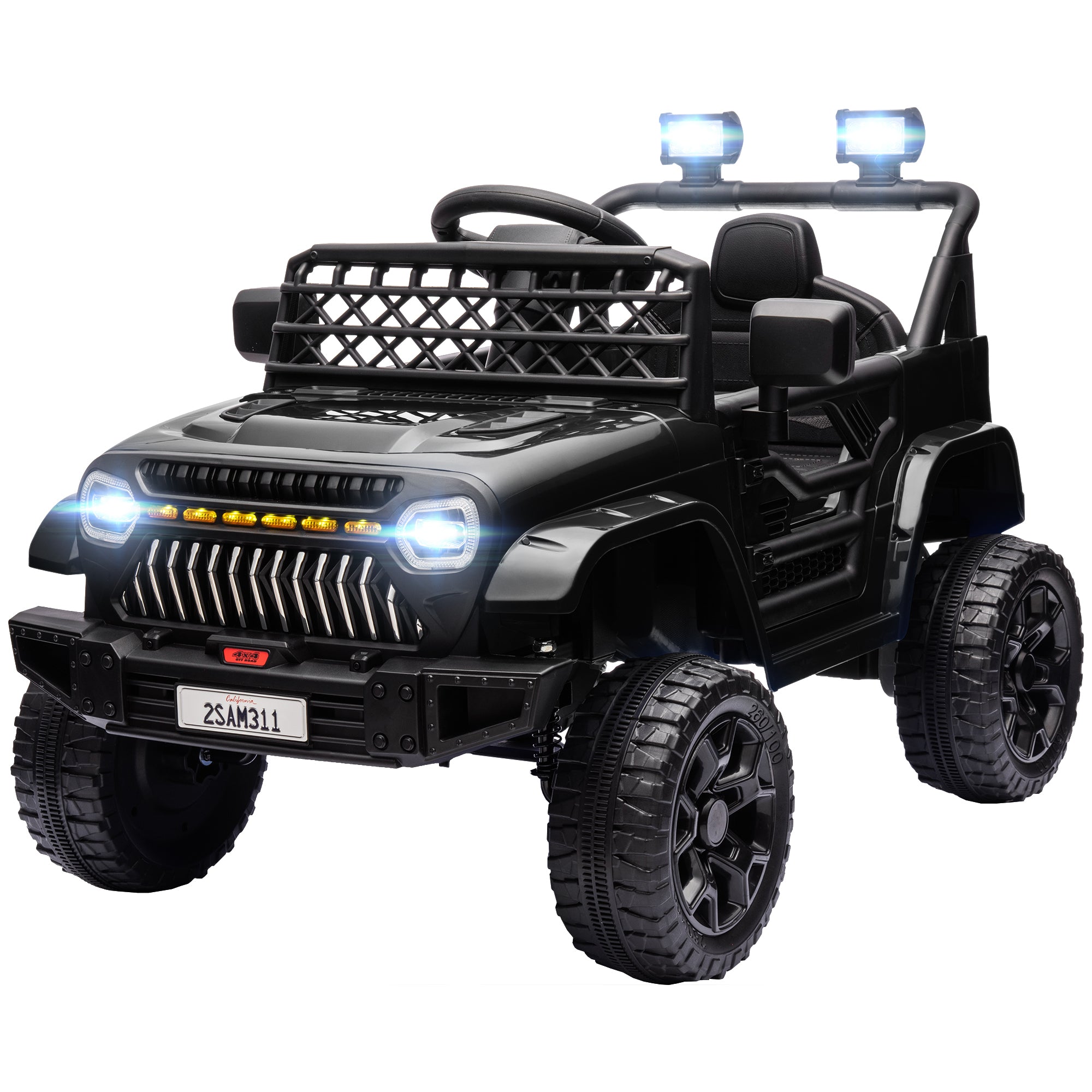 12V Battery Powered Ride On Truck, Kids Electric Car with Spring Suspension, Remote, Horn, USB Music, Black