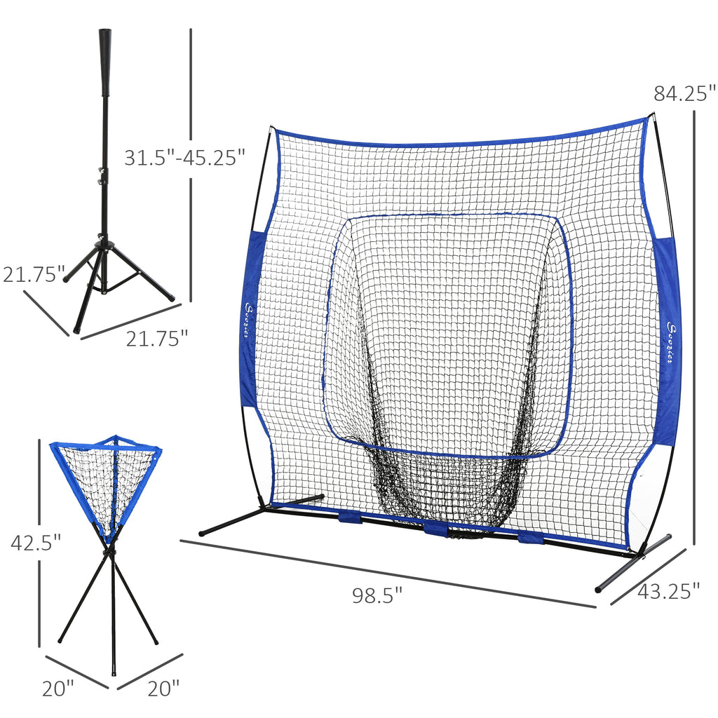 Baseball Net Set with 7.5x7ft Catcher Net, Ball Caddy, Portable Pitching Net for Hitting, Pitching, Batting, Catching, Blue
