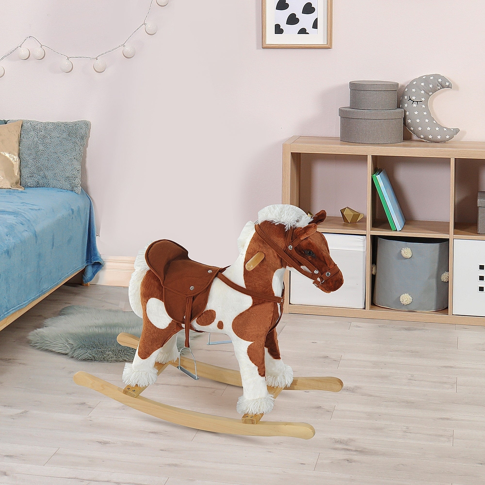 Toddler Rocking Horse, Kids Plush Rocking Chair Toy with Nursery Rhyme Music Brown