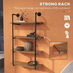 4-Tier Industrial Pipe Shelves Floating Wall Mounted Bookshelf, Metal Frame Display Rack, Rustic Brown