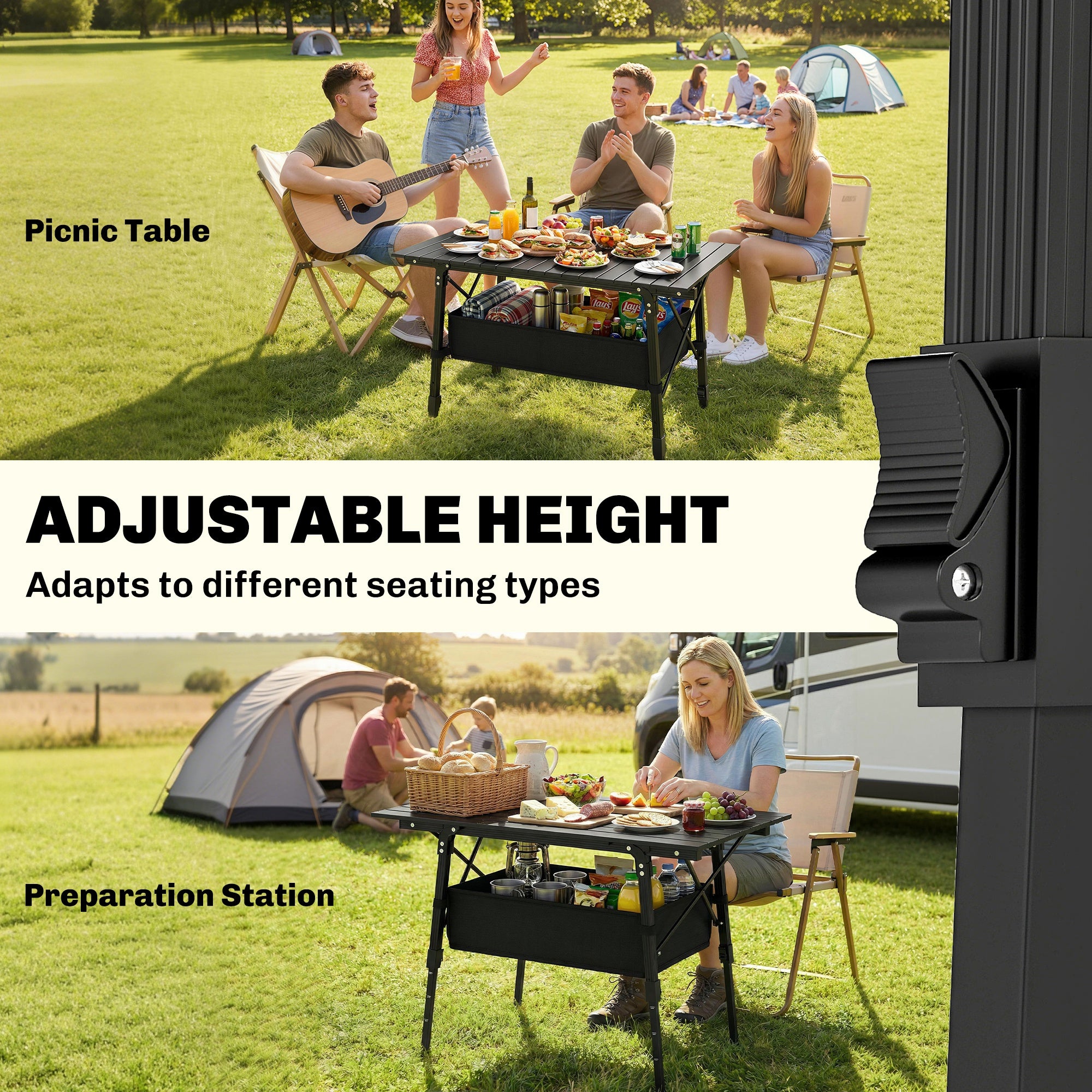 3ft Aluminum Small Folding Table, Portable Camping Table with Storage Bag, Carry Bag for Outdoor Picnic BBQ, Black