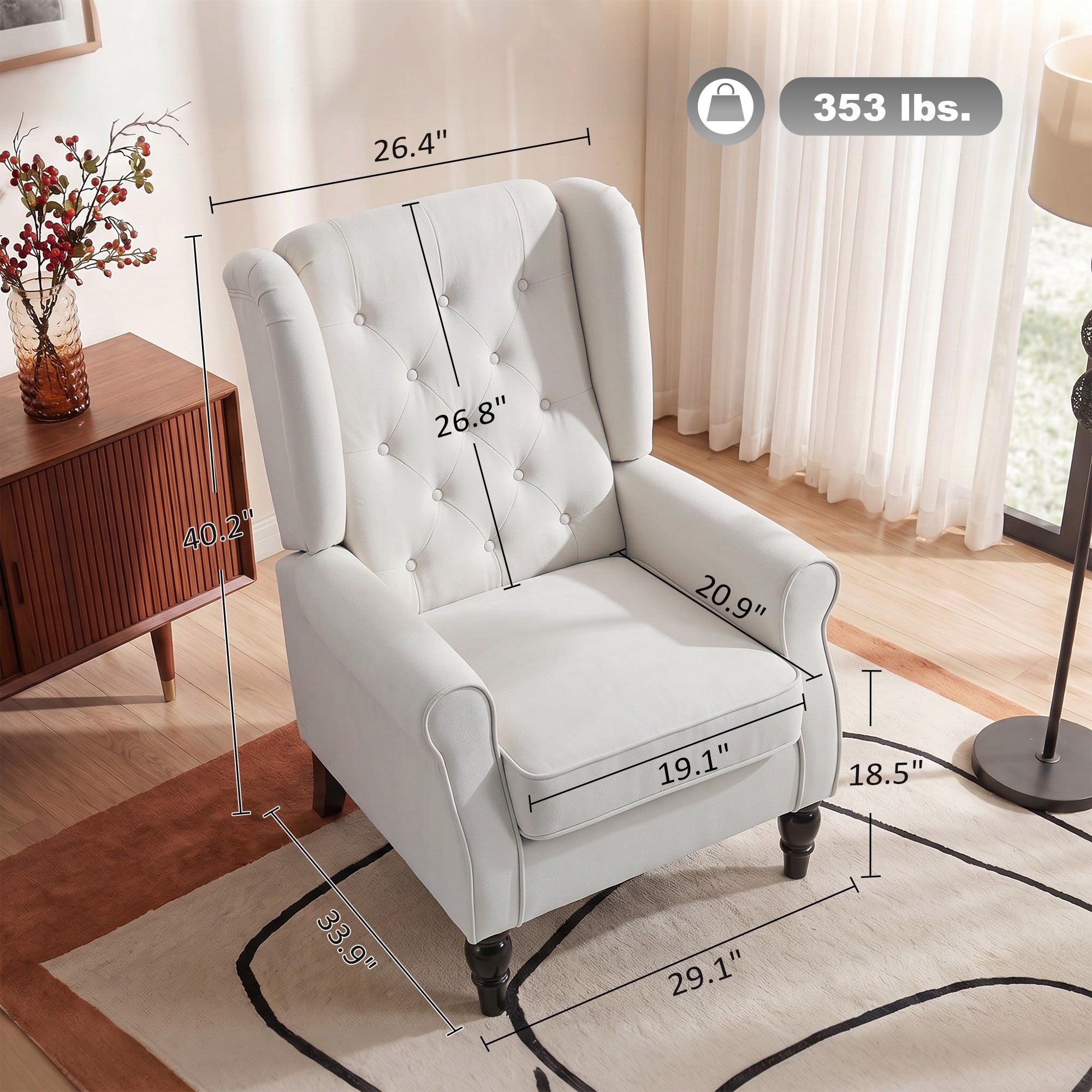 Button-Tufted Accent Chair with High Wingback, Rounded Cushioned Armrests and Thick Padded Seat, Cream White