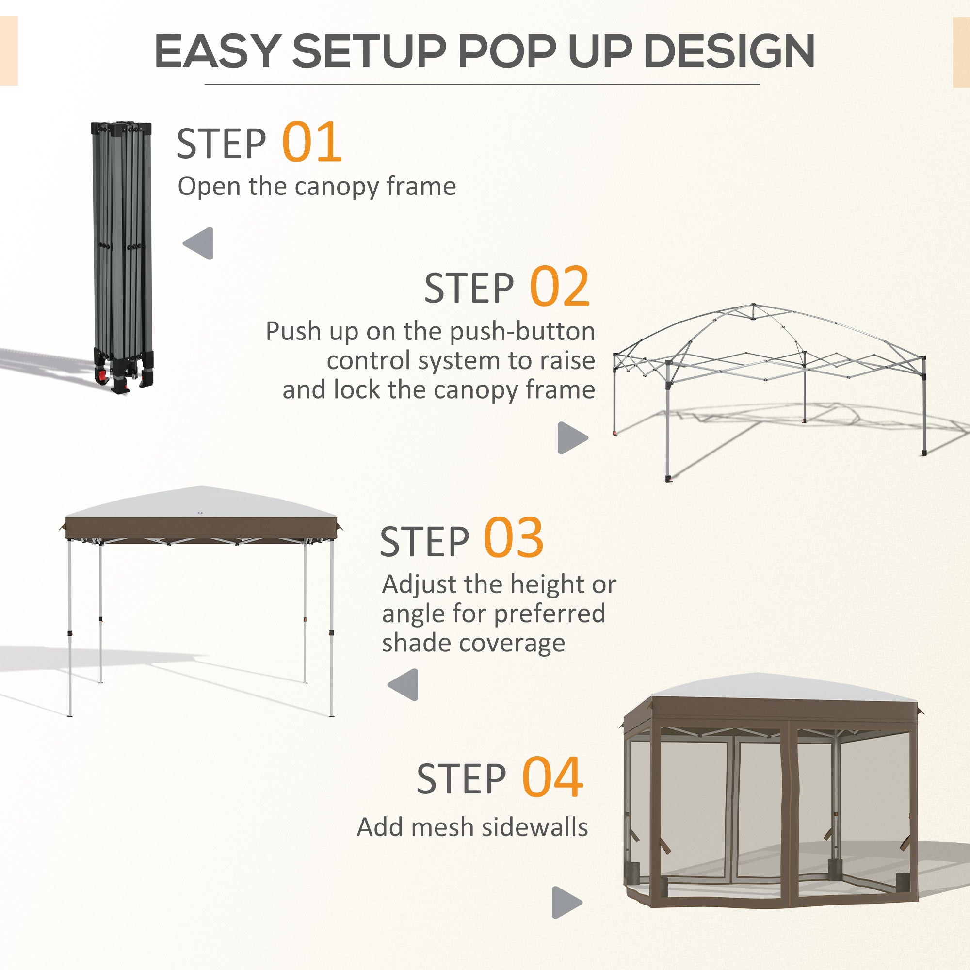 10' x 10' Pop Up Canopy Tent with Netting, Instant Sun Shelter, Tents for Parties, Height Adjustable, with Wheeled Carry Bag and 4 Sand Bags for Outdoor, Garden, Patio, Cream