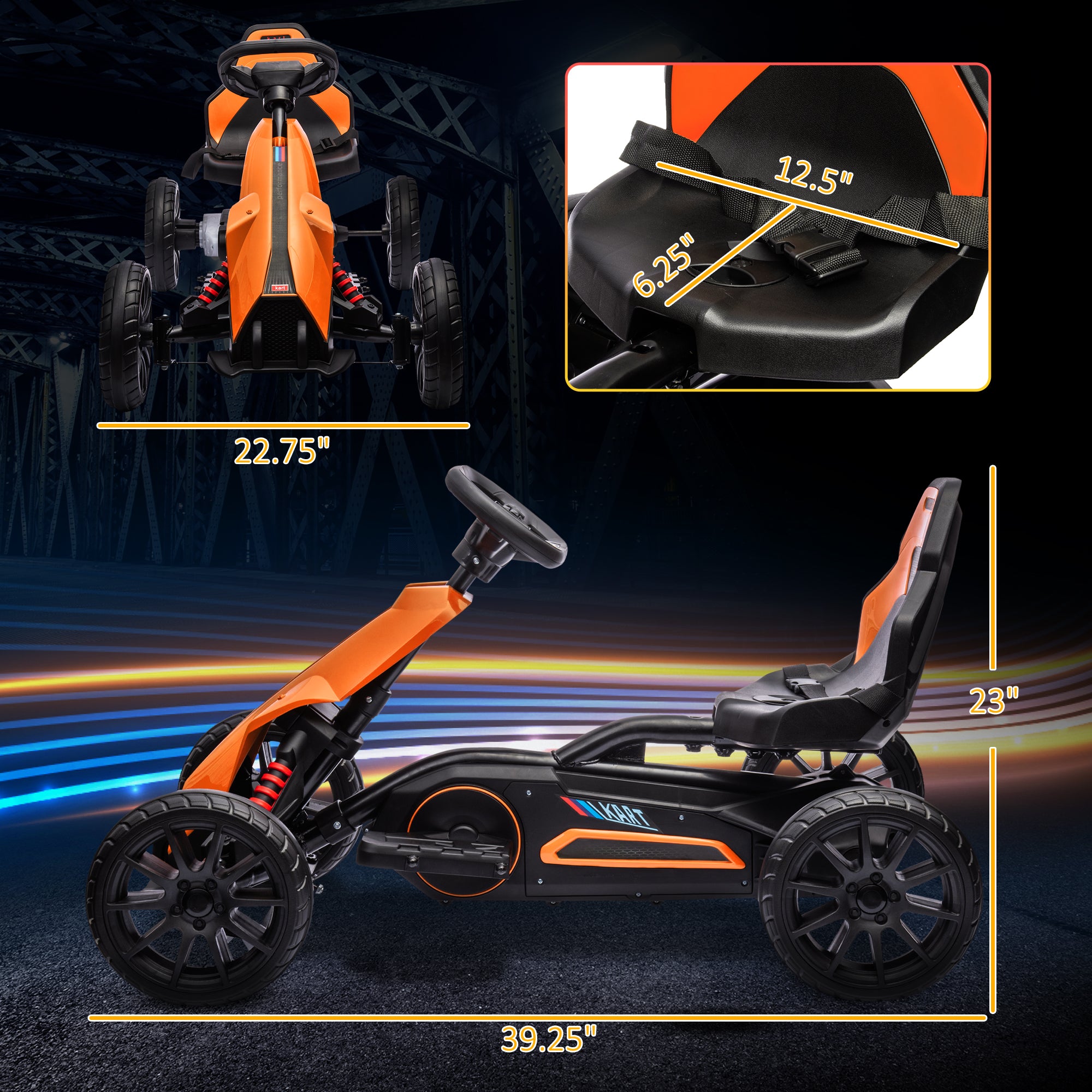 12V Electric Go Kart for Kids, Ride On Toy with EVA Tires, 2 Speeds, Adjustable Seat, Safety Belt for 3-8 Years, Orange