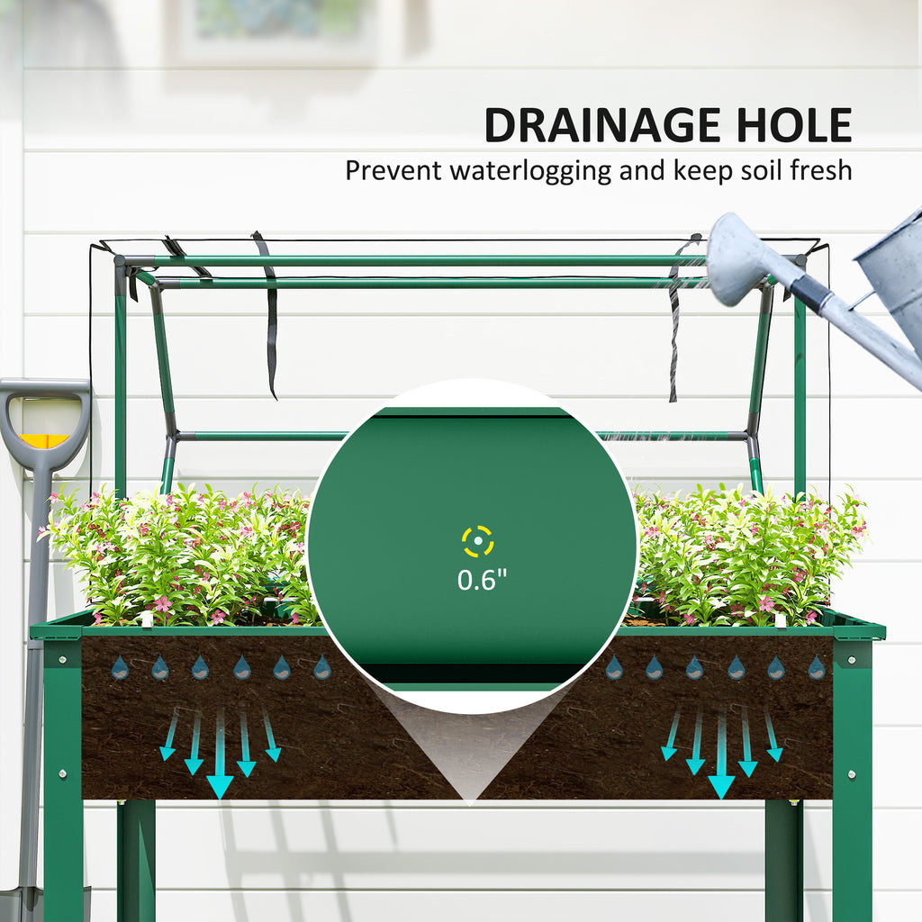 Elevated Garden Box with Greenhouse Cover, Raised Garden Bed with Legs and Drainage Hole for Vegetables, Green