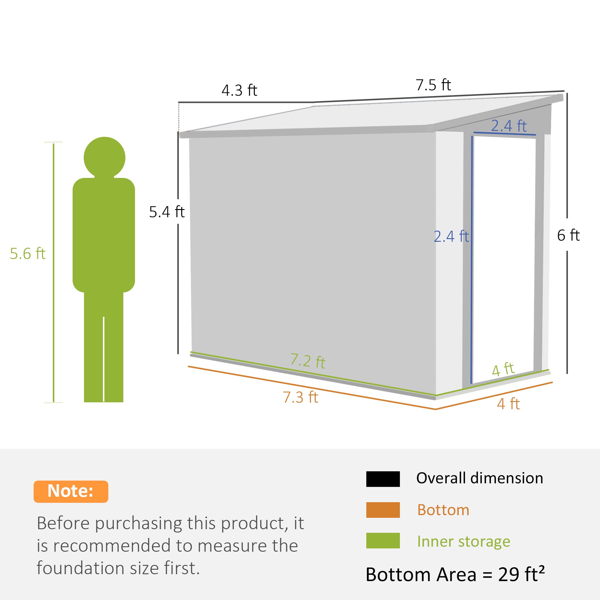 4' x 7.7' Lean to Garden Storage Shed, Outdoor Metal Tool House with Lockable Door Vents for Backyard Patio Lawn