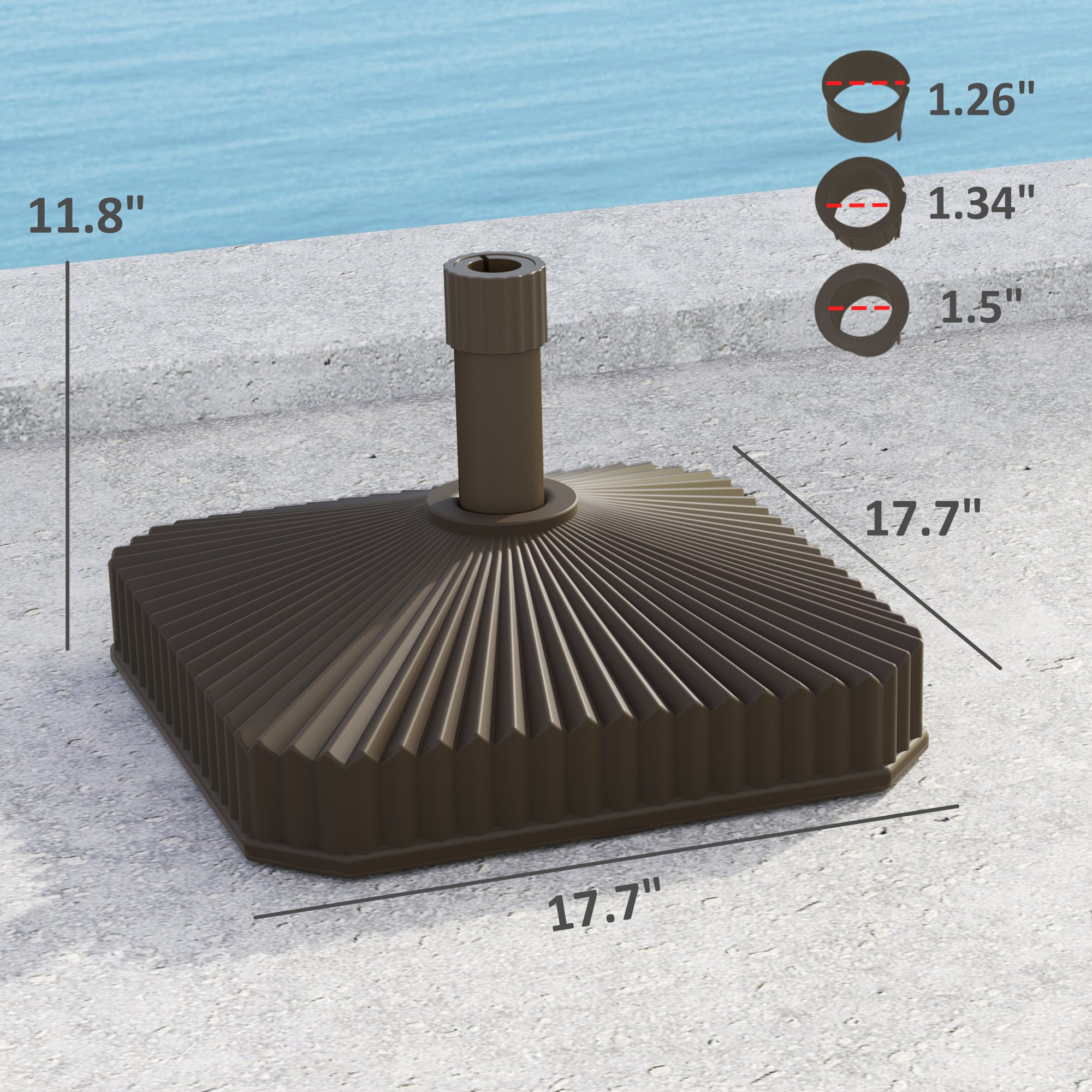 Square Patio Umbrella Base Holder, Heavy Duty Outdoor Umbrella Stand Base, Filled Up to 42lbs with Sand or 33lbs with Water for Garden, Poolside, Brown