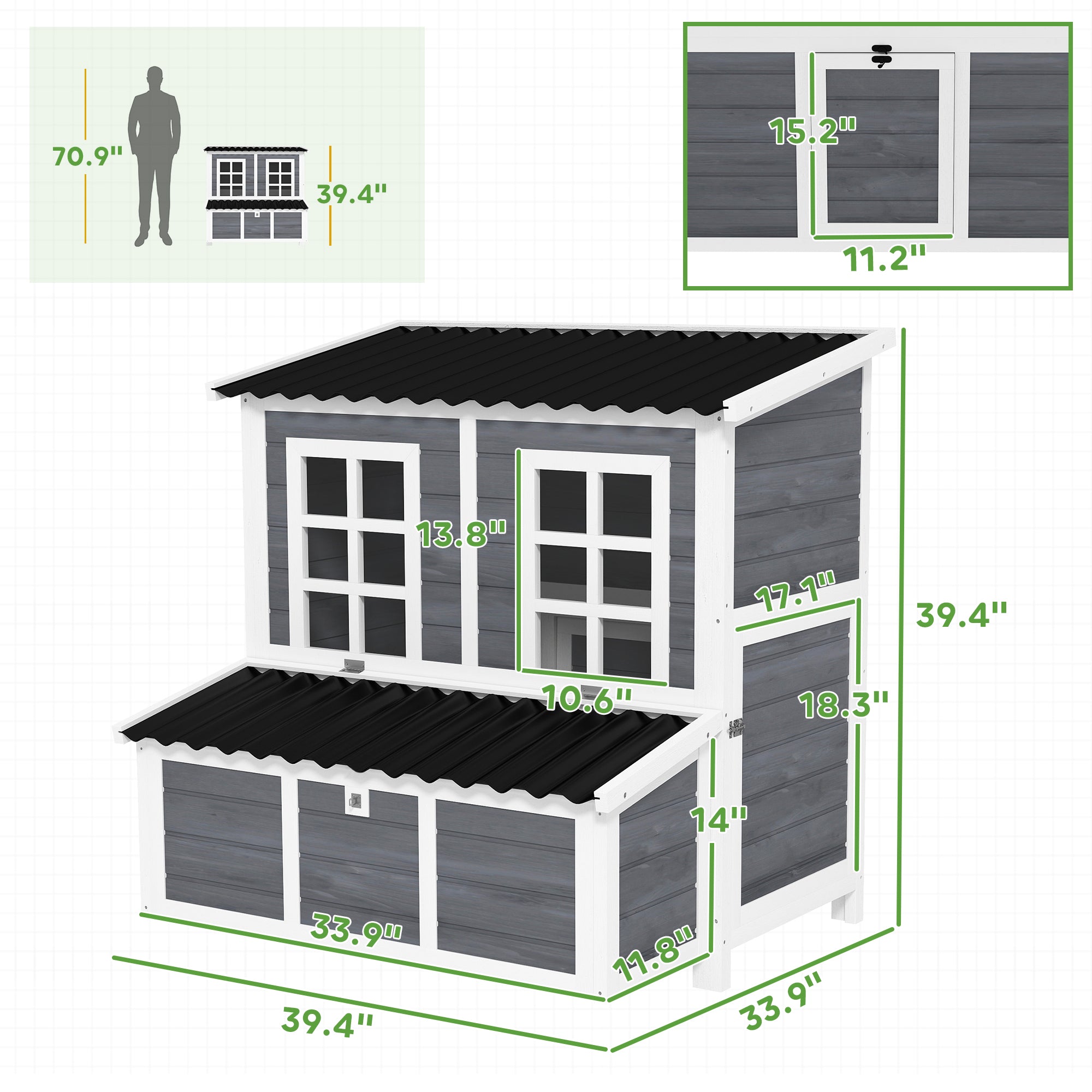 Wooden Chicken Coop with Nesting Box, Pull-Out Tray, Waterproof Roof, 39" Chicken House for 2-4 Chickens, Rabbits