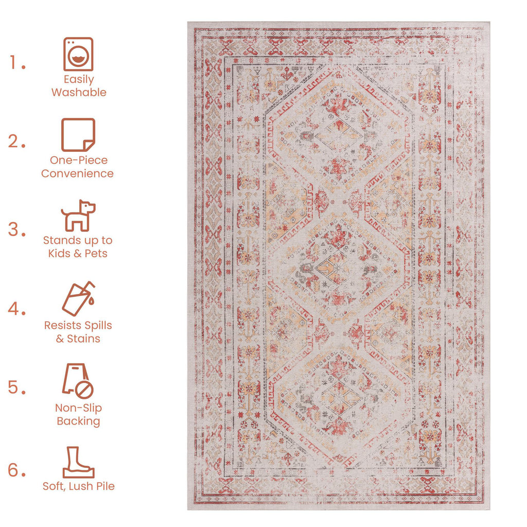 3x5 Non-Slip Machine Washable Area Rug with Low-Pile, Non-Shedding Kid and Pet Friendly Carpet, 36" L x 60" W x 0.15" H, Beige