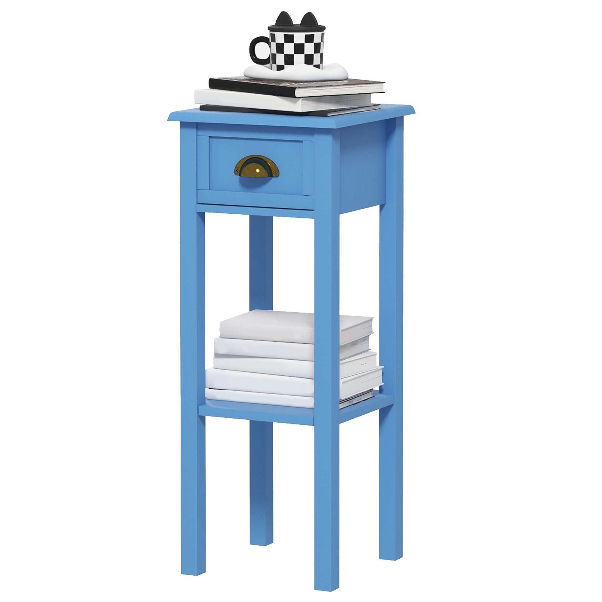 2-Tier Side Table with Drawer and Shelf, End Table for Living Room and Hallway, Light Blue
