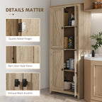 72" Freestanding Kitchen Pantry Cabinet, Farmhouse Tall Storage Cabinet with 4 Door Cabinets and Adjustable Shelves for Dining Room, Natural