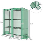 Lean-to Greenhouse with 3 Tier Shelves, Portable Greenhouse with PE Cover, 2 Roll-Up Doors, 56.7" x 18.9" x 59.8", Green