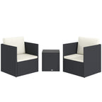Folding Wicker Bistro Set, 3 Piece Patio Furniture Set with Cushions and Glass Coffee Table for Porch, Balcony, Black